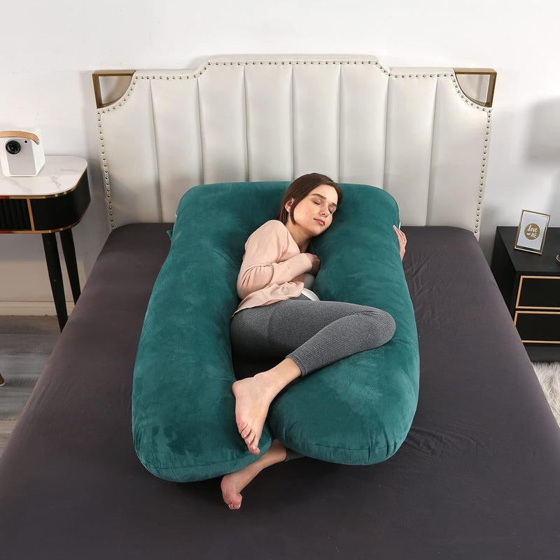 Amagoing 55 inches Pregnancy Pillows for Sleeping, U Shaped Maternity Full Body Pillow for Pregnant Women with Hip, Leg, Back, Belly Support, Removable Washable Velvet Cover (Teal Green) - Image 2